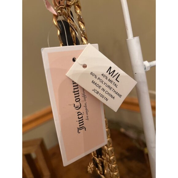 Juicy Couture Gold-Tone & Black Charm Link Dangle Belt M/L Heart Crown Key - Picture 4 of 12